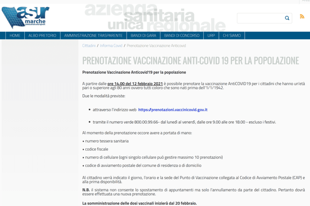 Vaccinazione Covid19 Marche