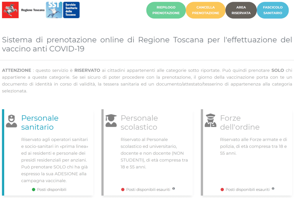 Vaccinazione Covid19 Toscana